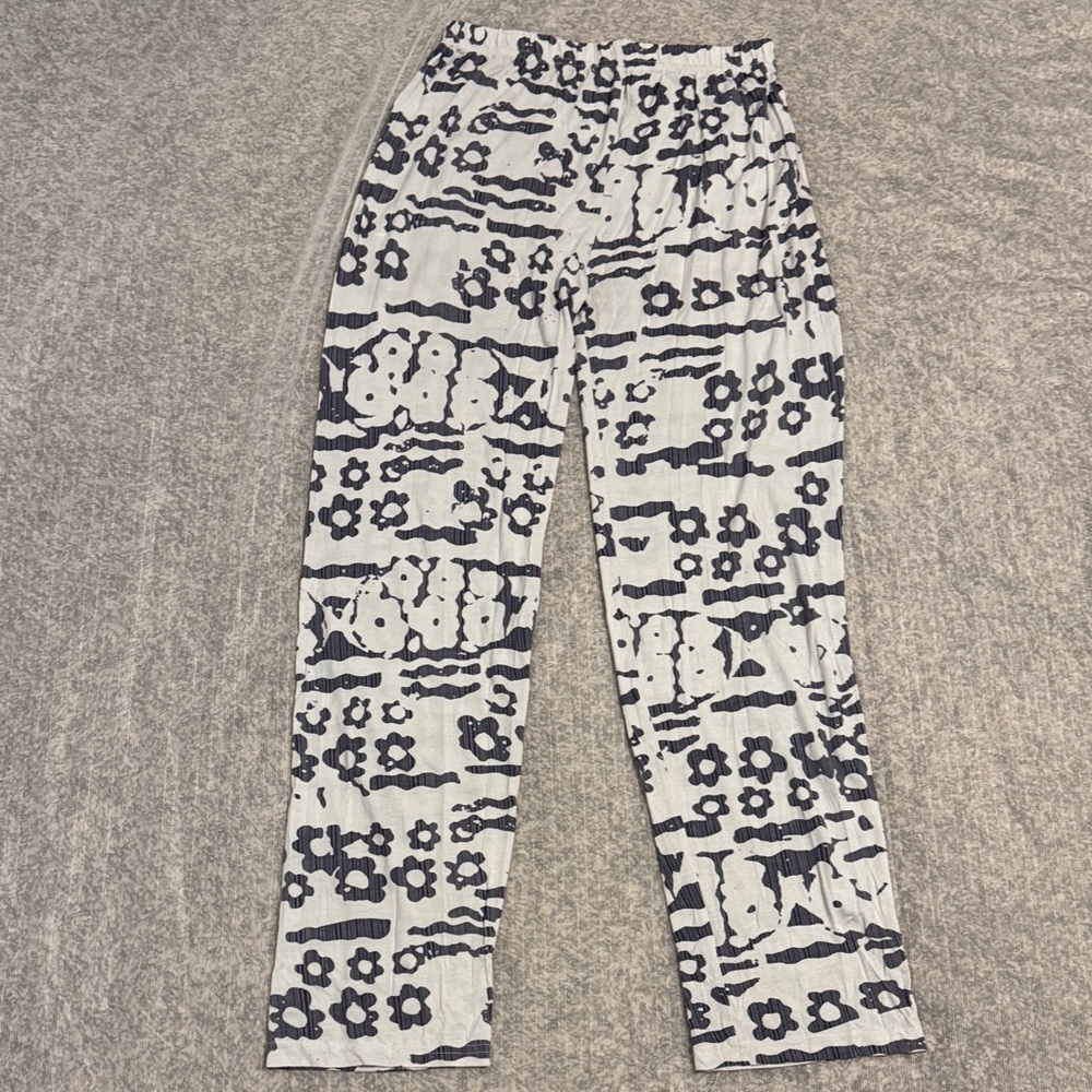 Navy and White Floral Patterned Pants